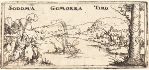 Paysage avec trois villes en feu : Sodome, Gomorrhe et Tyr - Augustin Hirschvogel