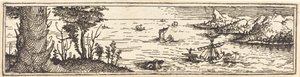 Paysage avec un lac et des voiliers - Augustin Hirschvogel