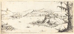 Paysage avec un grand lac au centre - Augustin Hirschvogel