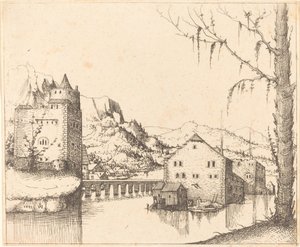 Paysage fluvial avec maisons sur l