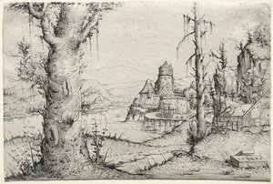 Paysage fluvial avec grand arbre à gauche, 1546 - Augustin Hirschvogel