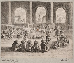 Intérieur de palais oriental avec une compagnie divertie par des danseurs - Augustin John