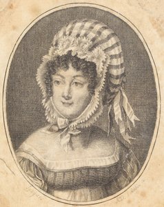 Tête de femme portant un bonnet rayé - Augustin de Saint-Aubin