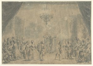 Une réception, représentée sur une scène - Augustin de Saint Aubin (manner of)