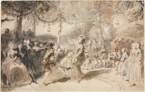 Danseurs costumés se produisant dans une taverne de jardin, 1756 - Augustin de Saint Aubin