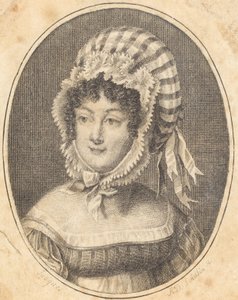 Tête de femme portant un bonnet rayé - Augustin de Saint Aubin