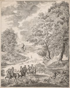 La chasse au cerf - Augustin de Saint Aubin