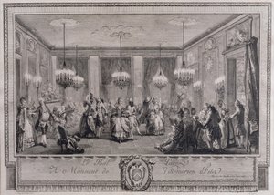 Le bal en robe de soirée chez Monsieur de Villemorien Fila, gravé par L. Provost