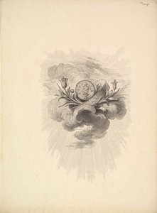 Vignette avec une médaille représentant Harpocrate et des fleurs de lotus, Volume I, Page 12, de D..., 1778-80 - Augustin de Saint Aubin