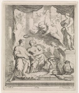 Homme et femme devant un autel couronné par l