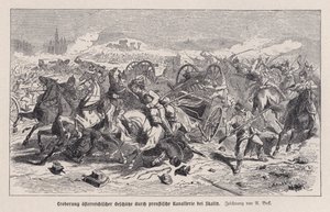 Canons autrichiens capturés par la cavalerie prussienne à la bataille de Skalitz, Bohême, guerre austro-prussienne - Augustus J. Beck