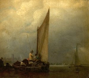 Scène de rivière avec barges, vers 1825 - Augustus Wall Callcott