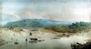 Vue dans le Yorkshire, rivière et bétail - Augustus Wall Callcott