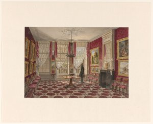Intérieur du 19e siècle avec peintures et figure debout - Augustus Wijnantz