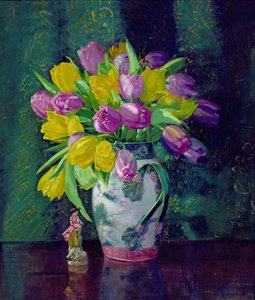 Tulipes jaunes et mauves dans un vase - Augustus William Enness