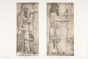 Monuments de Ninive : Planche 6, Dieu-poisson Nimroud, figure près d