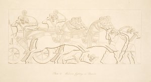 Guerriers combattant dans des chars, des Monuments de Ninive, pub. 1849 - Austen Henry Layard