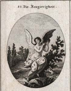 Allégorie de la curiosité représentée avec un drapé parsemé d