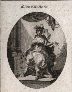 Allégorie de la courtoisie représentée par une femme riche, gracieuse et souriante qui répand de l