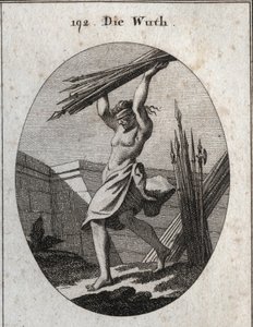 Allégorie de la fureur. Avec un bandeau, elle lance un faisceau de différentes sortes d