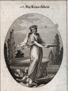 Allégorie de la chasteté portant une couronne de cannelle, symbole de la chasteté chez les Égyptiens, ainsi que l