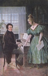 Franz Peter Schubert jouant du piano, carte postale c.1910 - Austrian School