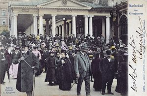 Carte postale représentant le roi Édouard VII (1841-1910) visitant la station thermale de Marienbad, c.1905 - Austrian School