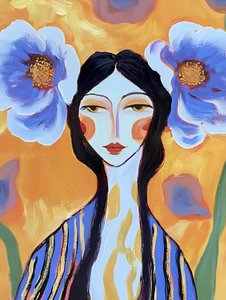 Femme bohème aux fleurs bleues