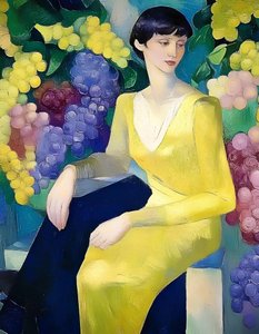 Une femme élégante avec des raisins