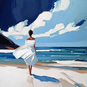 Une femme marchant sur la plage - Avanesova Elena