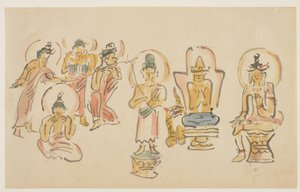 (Caricatures du temple Asakusa Kannon A), vers 1900 - Awashima Kangestu