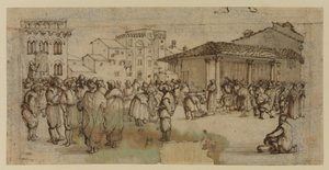Place du marché à Florence, avec personnages