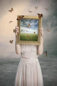 Cadre « Paysage onirique aux papillons »