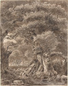 Musiciens voyageant à travers une forêt - Balthasar Anton Dunker