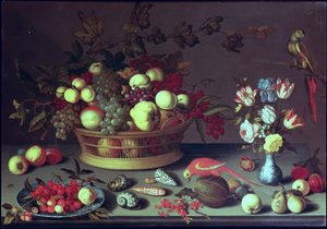 Un panier de raisins et autres fruits - Balthasar van der Ast