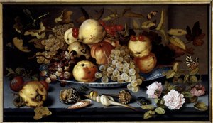 Nature morte de fruits, fleurs, coquillages et insectes