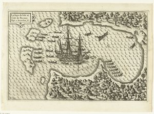 Arrivée à Bornéo, 1600 La baye de Isle et Cité de Borneo (titre sur l