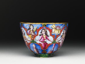 Bol avec couvercle, soucoupe et cuillère avec décoration astrologique, début du 19e siècle - Baqir