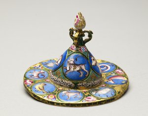 Bol avec couvercle, soucoupe et cuillère avec décoration astrologique, début du 19e siècle - Baqir