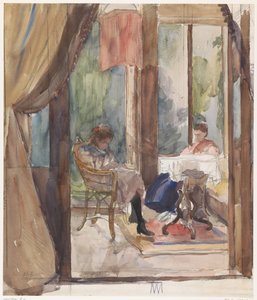 Dame et une jeune fille, toutes deux lisant dans la serre de la maison à Riouwstraat 6, à La Haye - Barbara Elisabeth van Houten