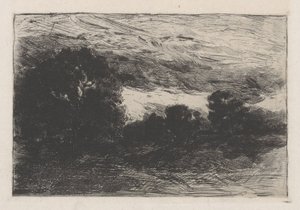 Paysage avec arbres et ciel orageux