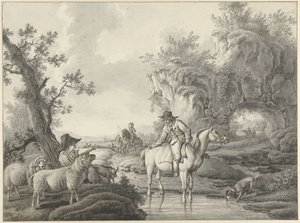 Paysage avec un berger et un cavalier près d