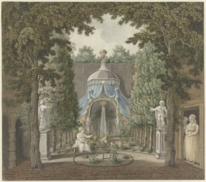 Scène de théâtre dans un jardin de ville - Barend Hendrik Thier