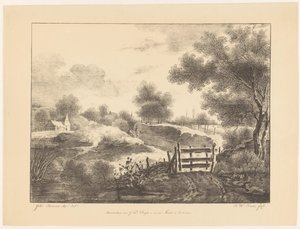 Paysage avec maisons, ruisseau et chemin - Barentie Willem Dietz