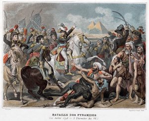 Bataille des Pyramides : Napoléon Bonaparte en Egypte en 1798 (gravure)