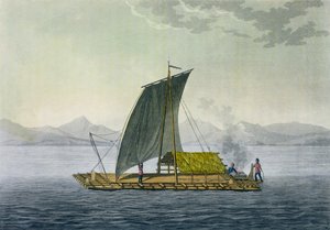 Un radeau quittant le port de Guayaquil, Équateur, de 