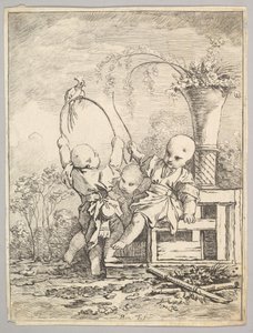 Enfants chinois jouant avec un perroquet, 1760-70