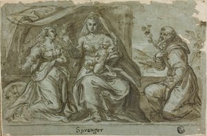 Madone et Enfant avec les saints Catherine et Dominique - Bartholomaeus Spranger