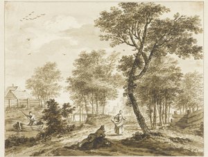 Paysage avec personnages et à gauche un homme dans une barque - Bartholomeus Barbiers