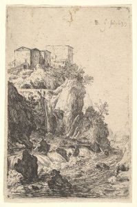 Cascades près du Ponte della Trave, avec des bâtiments sur un éperon rocheux au-dessus, de la série..., 1639 - Bartholomeus Breenbergh